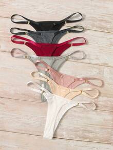 Kit Of 5 Sexy Thong Panties With Gold Buckle, Gold Adjustment, Women's Fashion Lingerie - 彩色 - 查看 2