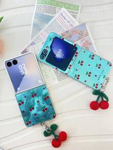 Cute Full Screen Cherry Glacial Pattern Phone Case With Cherry Pendant Compatible With Motorola Razr50 Razr 50 Ultra 50ultra Shockproof Back Cover Waterproof Anti-Fall Scratch Resistant - Blue - View 9