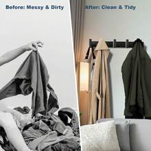 Coat Rack Wall Mounted T Shaped Wall Hooks For Hanging, Heavy Duty Stainless Steel Coat Hook Rail For Hat Towel Robes In Bathroom Kitchen Mudroom Entryway - 黑色 - 查看 6