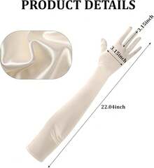 22 Inch Long Satin Gloves For Women, Stretchy 1920s Vintage Opera Gloves, Elegant Tea Party & Bridal - 奶油白 - 查看 3