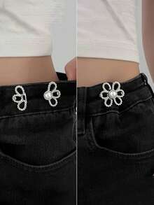 1/4/10件装新款花朵别针牛仔裙腰部调节器 - 可调节腰部牛仔裙腰带扣，无需别针即可防止裙子滑落，时尚花瓣腰带扣，可拆卸，免钉，无缝腰带扣调节器，完美贴合 - 纤腰必备！ - 金色 - 查看 5