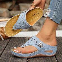 2025 New Summer Outdoor Thick-Soled Flip-Flops For Women, Wedge Heel Elevator Sandals, Casual And Stylish Beach Cool Sandals - 淺藍色 - 查看 2