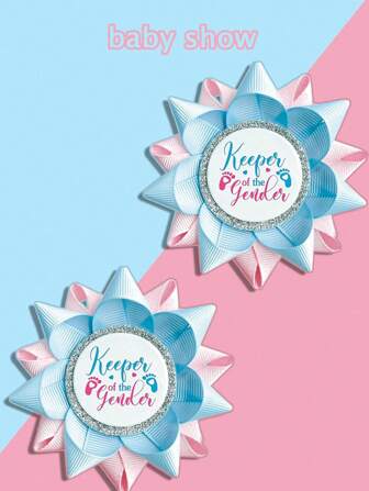 1 件性别揭示按钮团队，B-Aby S-How 性别按钮守护者性别揭示派对礼品按钮别针脚浅蓝色和粉色罗缎丝带别针派对庆祝派对用品