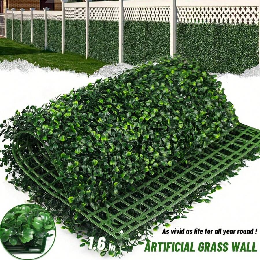 6pcs/12pcs Artificial Boxwood Vine Wall Panels DIY Resistant PE Fake Grass For Indoor/Outdoor Use - Easy To Hang, Maintenance-Free Realistic Faux Greenery For Garden Patio Wedding Holiday ,Christmas, Halloween, Easter, And More, Garden Decor Dense Leaf Design Durable Material Home Decoration