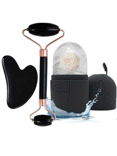 3 Piezas Rodillo Facial de Hielo - Juego de Rodillo Facial de Hielo para el Cuidado de la Piel, Herramienta de Masaje Facial, Rodillo Facial de Silicona con Hielo, Rodillo de Hielo, Cuarzo Rosa con Masajeador Rodante y Placa Raspadora Gua, Para Alivio de Hinchazón Facial y Ocular, Contorno Facial y Mejora del Cuidado de la Piel y el Resplandor, Para Ojos, Cuello y Rostro, Molde de Rodillo Facial de Hielo - Herramienta de Cuidado de la Piel. Productos de Masaje de Hielo de Verano, Artículos de Oficina, Artículos Escolares, Artículos Esenciales de Viaje, Belleza, Productos de Cuidado de la Piel, Spa, Autocuidado, Herramientas de Cuidado de la Piel, Cuidado Facial, Suministros de Esteticista, Masaje, Herramienta de Masaje Facial, Rodillo Facial