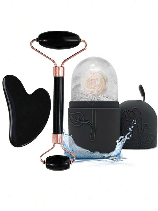 3 Piezas Rodillo Facial de Hielo - Juego de Rodillo Facial de Hielo para el Cuidado de la Piel, Herramienta de Masaje Facial, Rodillo Facial de Silicona con Hielo, Rodillo de Hielo, Cuarzo Rosa con Masajeador Rodante y Placa Raspadora Gua, Para Alivio de Hinchazón Facial y Ocular, Contorno Facial y Mejora del Cuidado de la Piel y el Resplandor, Para Ojos, Cuello y Rostro, Molde de Rodillo Facial de Hielo - Herramienta de Cuidado de la Piel. Productos de Masaje de Hielo de Verano, Artículos de Oficina, Artículos Escolares, Artículos Esenciales de Viaje, Belleza, Productos de Cuidado de la Piel, Spa, Autocuidado, Herramientas de Cuidado de la Piel, Cuidado Facial, Suministros de Esteticista, Masaje, Herramienta de Masaje Facial, Rodillo Facial