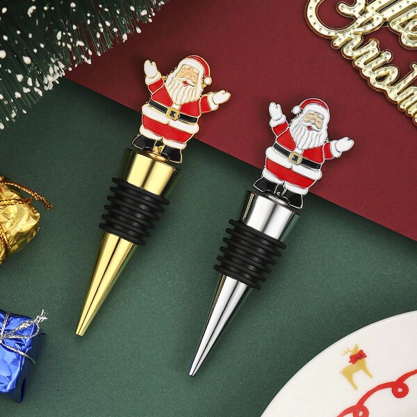Tapón de vino con diseño de Papá Noel rojo, sellador hermético para botellas de vino, pequeño regalo navideño