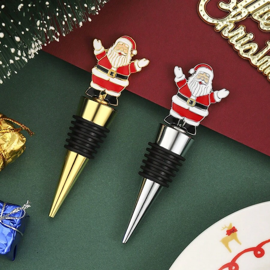 Tapón de vino con diseño de Papá Noel rojo, sellador hermético para botellas de vino, pequeño regalo navideño - Multicolor - Ver 1