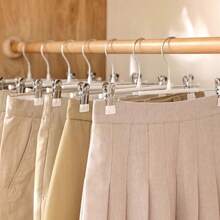 10pcs Non-Marking Coated Pants Hangers, Multi-Functional Retractable Trouser Clips, Stainless Steel Non-Slip Non-Marking Skirt Hangers For Home Use