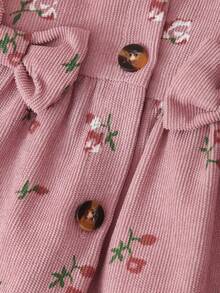 2 Stücke/Set elegantes Blumenkleid & weiße flauschige Baseballkappe Set für Baby Mädchen, minimalistischer Stil, Frühling/Herbst Outfit - Pink - Übersicht 4