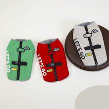 25 Mountaineering Style 4-Leg Pet Clothes Cotton Vest, Dog Clothes Animal Cotton Vest, New Cat Apparel, Animal Clothes, Thickened Floral Dog Padded Coat, Small Dog Clothes, Autumn/Winter New Thickened Vest, British Style Vest, Padded Coat - Green - View 3