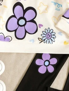 2 pezzi/set Outfit casual elegante e alla moda per ragazze, composto da top e pantaloni con motivi assortiti