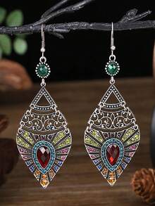 1 Pair Colorful Exaggerated Luxury Vintage Autumn/Winter Full Rhinestone Women's Long Water Drop Earrings - Palace Style - View 13