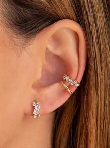 1 件精致 925 纯银马眼锆石耳环，带吊坠，防过敏金耳环，适合女士日常佩戴 - 長方形+圓形鋯石耳夾 - 查看 8