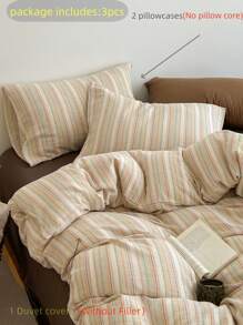 Cirelle Juego de ropa de cama de 3 piezas con estampado a cuadros y rayas de poliéster grueso, adecuado para niños, niñas, dormitorios, habitaciones, con cierre de cremallera, para todas las estaciones, suave y transpirable (incluye 1 funda nórdica, 2 fundas de almohada, sin relleno interior)