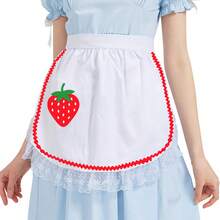 1pc Ruffled Cute Strawberry/Black Bow White Short Apron, Adorable Waist Half Apron, Smooth & Soft, Suitable For Outfit Decor/Kitchen Baking