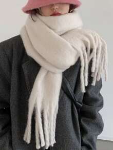 1pc Ladies' Autumn And Winter Simple Solid Color Soft And Sticky Scarf, Outdoor Plush Warm Versatile Shawl Scarf