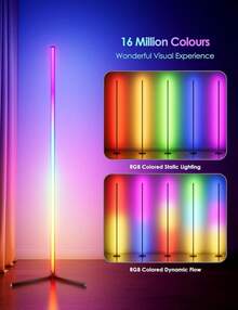 RGB Corner Floor Lamp, RGB Color Changing Led Floor Lamp For Living Room APP And Remote Modern Light Bar With Music Sync And 16 Million Colors Dimmable Ambient Lighting For Bedroom - Multicolor - View 4