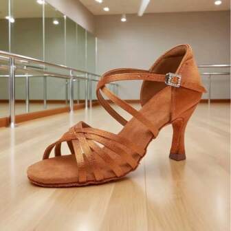 1 Pair Women's Latin Dance Shoes, Soft Sole Satin High Heel Dance Shoes For Dance Schools, Dance Recitals Performances