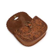 Women's Shoulder Bag Handmade Leather Carved Flower Fanny Pack Vintage Tan Adjustable Belt Mini Shoulder Bag Western Style Carved Leather Waist Bag Vintage Embossing Craft Versatile Crossbody Bag - 棕色 - 查看 10