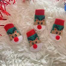 4pcs/Set Pet Christmas Elk, Snowflake & Snowman Pattern Socks For Small Cats & Dogs