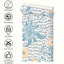 Papel tapiz autoadhesivo y removible con patrón de flores y hierba, rollo de papel tapiz autoadhesivo y resistente al agua que se puede cortar a medida, adecuado para baño, ducha, cocina, sala de estar, oficina y decoración de habitaciones, decoración del hogar, decoración de paredes. Tamaño de 3.94/5.9*78.74 pulgadas adecuado para decoración parcial, tamaño de 7.87/11.81*78.74 pulgadas adecuado para aplicación en áreas grandes.