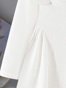 Váy dài tay thường ngày cho bé gái, Xuân/Thu, Váy trắng họa tiết hoa đính cườm 3D cho bé gái, Phong cách quý cô thanh lịch, Váy chữ A xếp ly eo, Thoải mái & mềm mại, Váy công chúa, Thích hợp cho hoạt động ngoài trời, thường ngày, tiệc tùng, ngày lễ, quà tặng, cỡ 4-8 tuổi - trắng - Xem 5