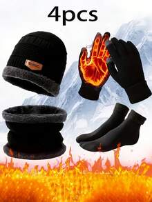 Set da 4 pezzi per l'inverno - Gilet trapuntato e berretto, guanti spessi, calze antiscivolo e scaldacollo - Protezione leggera per il freddo per avventure all'aperto, sport, Ognissanti, Medio Autunno e gaming, design elastico unisex, berretto invernale da uomo, attrezzatura resistente al freddo, materiale confortevole e elastico, tessuto durevole, adatto per appassionati di sport e partecipanti a festival