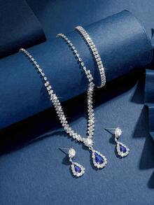 3 Pieces Of Fashionable Women's Water Drop Necklaces And Earrings Set For Wedding Season, Banquet And Party Accessories