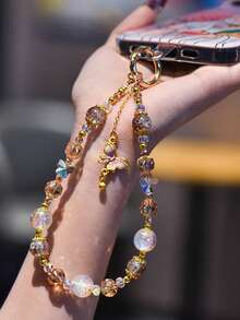 奢华高端水晶珠手链腕带短挂绳带夹，时尚便携链式腕带配件，方便携带，设计适合大多数手机壳，时尚装饰品 - Y2K 灵感 - 彩色 - 查看 5