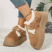 Botas de nieve con suela gruesa para mujeres 2025, zapatos retro con forro térmico de felpa y de fácil puesta para el invierno