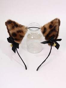 1 pieza Diadema con orejas de zorro estampado de leopardo, linda para fiesta, de fibra de poliéster, accesorio de cabeza con orejas de animal, apto para todas las estaciones
