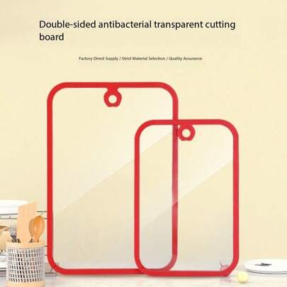 玻璃切菜板套装，带防滑边缘和挂孔，洗碗机透明切菜板，适用于台面、食物准备和上菜