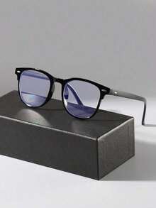 1pair Classic Square Shape Back To School Black Eyeglasses With For Men, Transparent Lenses To Protect Eyes From Computer, TV, Gaming And Smartphone Fatigue Glasses Accessories - 黑色 - 查看 7