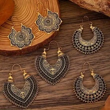 3 Pairs Vintage Metal Hollow Flower Earrings Set Women Bohemian Carved Drop Earring Daily Wear Festival Souvenir Gifts - 3 Pairs/Set - 查看 12