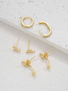 6pcs Fashionable Minimalist Elegant Delicate Retro Design Cubic Zirconia Bling Bling Shiny Leaf & Heart Front & Back Stud Earrings Set, Cute For Holiday, Party, Date, Gift, Daily Wear - 6pcs - View 7