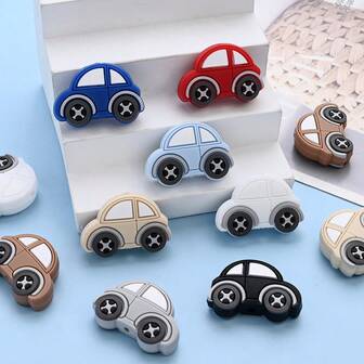 8pcs Cartoon Car Shaped Silicone Beads, Decorative Accessories For DIY Jewelry Making, Keychains, Bag Charms