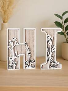 1 Pc Floral Wooden Letters Decor , Wood Alphabet With White Flower Patterns, 26 Letter Custom Name Decoration, Home Decor For Living Room, Bedroom, Entryway, Nursery, Wedding, Party Decoration