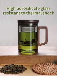 1pc 13.5 Oz/400 Ml Glass Teapot With Infuser,Glass Teapot,Tea Infuser For Loose Leaf Tea,Tea Kettle With Infuser,Mug With Lid For Steeping With Solid Wood Handle,Microwave ,Suitable For Tea, Coffee, Milk, Living Room, Kitchen, Office, Tea Party, Ideal Gift