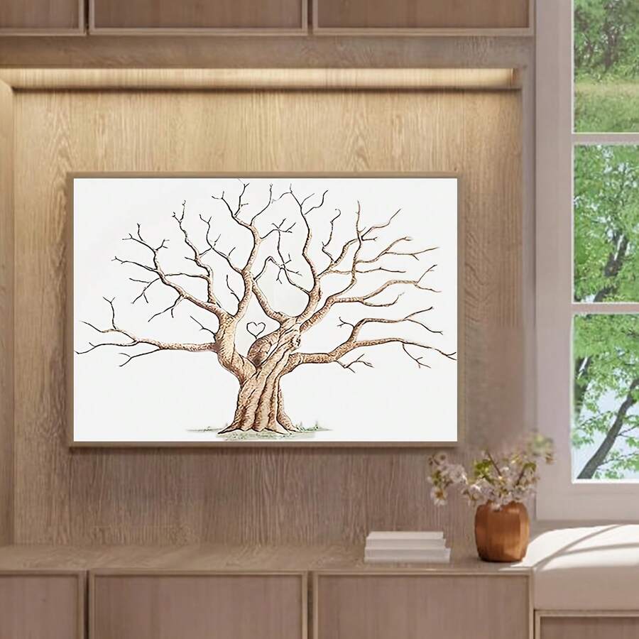 1pc Unframed Fingerprint Tree Canvas Art - Waterproof Family Tree Wall Decor For Birthdays, Anniversaries & Weddings, Birthdays Anniversaries Decor Artistic Tree Fingerprint Patterns, Fingerprint Art