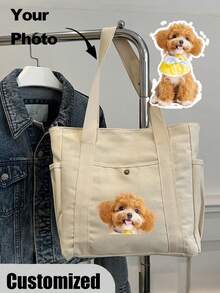 Borsa a spalla personalizzata con foto e nome dell'animale domestico, grande capacità, adatta per lavoro, viaggio, studenti universitari, multifunzionale, versatile, leggera, funzionale e pratica per anniversari, Natale, autunno, vacanze, attività all'aperto, escursioni, stadio, sport, arrampicata