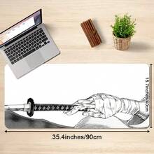 1pc Extra Large Samurai Sword Gaming Mouse Pad - Black And White Desk Pad, Sewn Edges, Anti-Slip Rubber Base, Extra-Large Keyboard And Mouse Pad - The Perfect Gift For Men