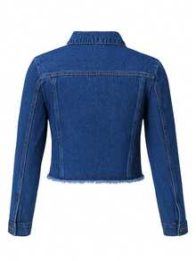 Women's Denim Jacket, Long Sleeve, Beige, Frayed, Premium Line - Shredded Dark - Xem 3