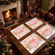 1 set/1 pieza/4 piezas/6 piezas/100 piezas Manteles individuales con estampado de hombres de jengibre y muñecos de nieve, adecuados para decoración del hogar, regalos de cumpleaños, regalos de festivales, decoraciones de cocina y fiestas, se pueden dar como regalos de Navidad