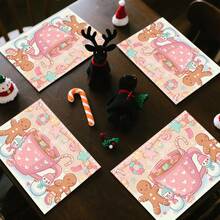 1 set/1 pieza/4 piezas/6 piezas/100 piezas Manteles individuales con estampado de hombres de jengibre y muñecos de nieve, adecuados para decoración del hogar, regalos de cumpleaños, regalos de festivales, decoraciones de cocina y fiestas, se pueden dar como regalos de Navidad