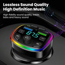 Olaf 蓝牙 5.0 车载 FM 发射器免提车载套件音频 MP3 调制器 3.1A 播放器音频接收器 2 个 USB 快速充电器车载配件，车载充电器 - 黑色-C9 - 查看 4