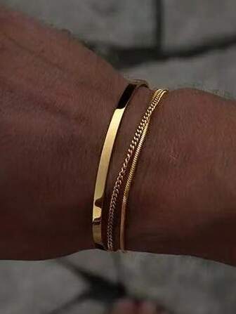 3 pezzi Braccialetti a fascia in acciaio inossidabile alla moda impilabili, set di braccialetti a catena a 3 strati a forma di serpente