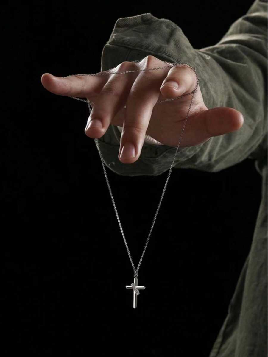 Minimalist Silver Cross Pendant Necklace With Ring Detail - Sleek Design For Timeless Faith - Inspired Style, Perfect For Daily Wear & Gifting, Unisex Appeal