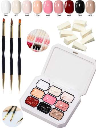 MEET ACROSS 9 色拍打绘画凝胶指甲油，带 3 支绘画绘图指甲刷笔、8 件海绵套装、裸粉色拍打胶涂抹罐装高饱和度流行半固体指甲油胶，适用于渐变指甲美甲美甲设计和美甲沙龙