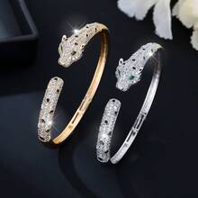 1 Pieza Brazalete De Lujo Con Diseño De Cabeza De Leopardo Doble Estilo Europeo Y Americano Con Decoración De Circonita Cúbica, Adecuado Para Bodas, Fiestas Y Como Regalo - pulsera - Ver 14
